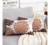 Housses de Coussin 30x50cm Marron et Gris Fleur Simple Durable Lin Imprimé Géométrique Abstraite Lot de 2 Taie d'oreiller Carrée Douce Housse de Coussin pour Canapé Chambre Banc Lit Voiture