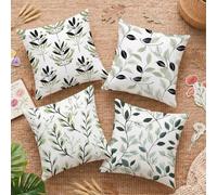 Housses de Coussin 35x35cm 4 Pièces Double Face Usine Feuille Velours Coussin Decoratif, Housse Coussin Exterieur Imperméable pour Canapé Salon de Jardin Chambre Fauteuil & Maison C-O476