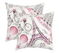 Housses de coussin 40 x 40 cm - Motif Tour Eiffel - Fleurs roses - Romantique Paris - Décoration de chambre à coucher - Thèmes de couple élégants pour filles et femmes