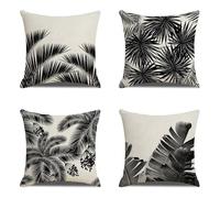 Housses de Coussin 40x40 cm Lot de 4 Housse Coussin noir Housse Coussin Canapé Blanc Coussin Extérieur Lin Coussin Canapé Coussin Decoratif pour Chambre Canapé Chaise Lit Jardin Extérieur Décoration