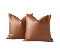 Housses de Coussin 45x45cm Lot de 2,Housse de Coussin en Cuir Artificiel D'accent de 18x18Pouces,housses de coussin de chambre à coucher de style campagnard moderne pour salon canapé chambre à coucher