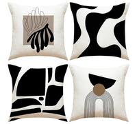 Housses de Coussin 45x45cm Lot de 4 Résumé noir et blanc Carré Décoratif Canapé Housse Coussin Motif Lin Taie d'oreiller Moderne Decoration Maison Salon Chambre Chaise Jardin Exterieur Housse Coussin