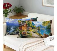 Housses de Coussin 50x70 cm paysage Lot de 2 Taie Oreiller lac Coussin Canape Motif Lin Coussin Canape Rectangle Canapé Taie Oreiller Decoratif pour Decoration Chambre Maison Patio, Cadeau Femme L-111