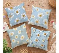 Housses de Coussin 55x55cm 4 Pièces Double Face Couleur Œuf De Canard Marguerite Velours Coussin Decoratif, Housse Coussin Exterieur Imperméable pour Canapé Salon de Chambre Fauteuil & Maison C-O439