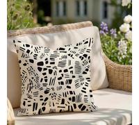 Housses de Coussin 75x75 cm Extérieur Imperméables Lot de 1, Taie Oreiller Noir en Lin, Impression Double Face, Coussin Decoratif Beige avec Fermeture Éclair Invisible pour Sofa, Salon Canapé Z9-375