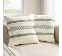 Housses de coussin décoratives bohème - MICH - Lot de 2 - Vert sauge - 45x45 cm - Coton rustique - Style macramé