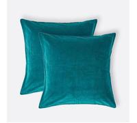 Housses de coussin en velours Vert émeraude - HOMESCAPES - Lot de 2 - Naturelle - Uni - Carré