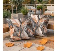 Housses de Coussin Extérieur Imperméable 40x40 cm Style Nordique, Lot de 2 Carré Lin Coussins Canapé, Impression Recto-Verso D'extérieur Taie Decoratif, Coussin Plantes Tropicales pour Salon W-F655