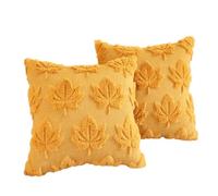 Housses de Coussin Feuille Érable Automne Tufted Franges Deko, Jaune | 40x40cm et 45x45cm, Feuille d'Érable, Tufted Peluche, Franges, Automne, Orange et Jaune, Sans Garnissage, Déco