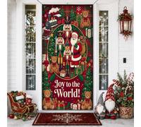 Housses de porte avec citation de Noël Casse-noisette Père Noël 91,4 x | Père Noël, panneau de porte d'entrée, train de vacances, motif à carreaux, image saisonnière nostalgique