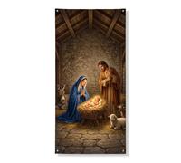 Housses de porte de Noël avec scène religieuse traditionnelle, 91,4 x 182,9 | Image religieuse, toile de fond de porte d'entrée, cadre stable, œuvre d'art traditionnelle, suspension murale saisonnière