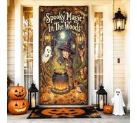Housses de porte de sorcière décoratives, chaudron fantaisie et fantôme d'Halloween orange avec corde, bannière de porte d'entrée, décoration d'intérieur pour porche, mur, intérieur et extérieur, 91,4