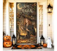 Housses de porte de sorcière décoratives, fantaisistes vintage chaudron tournesol Halloween noir avec corde, bannière de porte d'entrée, décoration d'intérieur et d'extérieur, 91,4 x 183 cm