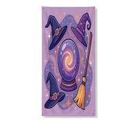 Housses de porte décoratives en forme de boule de cristal - Chapeau de sorcière fantaisie et ludique - Balai d'Halloween - Violet - Avec corde à suspendre - Décoration d'intérieur pour porte de porche