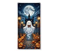 Housses de porte décoratives fantômes, citrouilles effrayantes, lanternes d'Halloween avec corde, décoration d'intérieur pour porche, mur, intérieur et extérieur, 91,4 x 183 cm