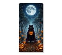 Housses de porte décoratives pour chat - Citrouilles effrayantes et lunes - Noir - Avec corde - Toile de fond pour porte d'entrée - Décoration d'intérieur pour porche, patio, porte, fête, décoration