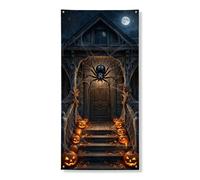 Housses de porte en toile d'araignée décorative, citrouilles hantées effrayantes pour Halloween, noir, avec corde, toile de fond de porte d'entrée, décoration d'intérieur pour porche, terrasse, porte