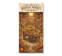 Housses de porte rustiques en forme de citrouilles d'automne 91,4 x 182,9 | Cadre de grange rustique, panneau de porte d'entrée, wagon de ferme en bois, récolte, guirlande lumineuse