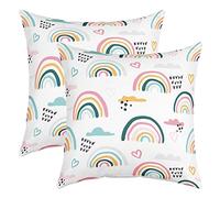 Housses d'oreiller Décoratives Arc-En-Ciel, Lot de 2 Housses de Coussins 50x50 en Carton pour Chambre À Coucher, Taie d'oreiller Irisée Dessinée À La Main pour Chambre D'Enfant, Taie Oreiller Colorée