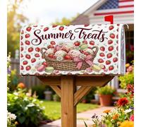 Housses magnétiques pour boîte aux lettres aux fraises - Panier à crème glacée d'été festif pour l'extérieur pour décoration de cour avant, 53,3 x 64,9 cm
