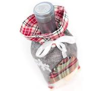 Housses pour bouteilles de vin Unyqoos® – lot de 3, motif carreaux de Noël (rouge/blanc/gris), polyester, réutilisables, pour bouteilles de vin standard d'un diamètre maximal de 8 cm