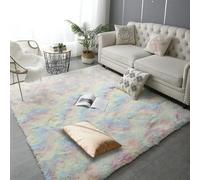 HOUXINZ Tapis Chambre 200 x 200 cm Uni Brillant Douillet Tapis Chambre Moderne Lavable à Poils Longs Moderne pour à Coucher, Salon, Espace de Jeu pour Enfants, Multicolore