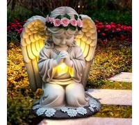 HOVCEH Anges Statue Jardin Exterieur, Résistant aux Intempéries Statues Solaires de Jardin, LED Ange Priant Decoration Garden Exterieur, Intelligentes Angel de la Fée, Décoration de la Tombe