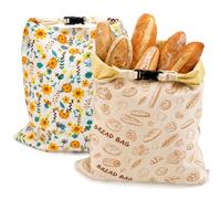 HOVCEH Lot de 2 sacs à pain en cire d'abeille pour pain, 43 x 33 cm, sacs à pain en coton et cire d'abeille avec fermeture éclair pour pain, pour garder au frais le pain, la pâte à sucre et le pain