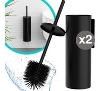 Hovea - 2 Kits Brosse WC Suspendu - Brosse Silicone & Boitier Métal - Coloris Noir Mat - sans Perçage - Fixation Murale avec Sticker ou Vis - Balai Brosse Toilettes Décoration - WC3620