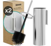 Hovea - 2 Kits Brosse WC Suspendu - Brosse Silicone & Boitier Métal - INOX 304 Anti-Rouille - sans Perçage - Fixation Murale avec Sticker ou Vis - Balai Brosse Toilettes Décoration - WC3621