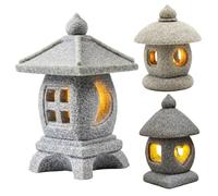 HoveeLuty Statue de Jardin pagode 3 pièces, Mini Lanterne à Texture de Pierre réaliste avec lumière LED Chaude, décoration Jardin Japonais et Figurines bonsaï, Mini Lanterne, Figurines bonsaï, dé