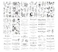 HOWAF 18 Feuilles Tatouage Temporaire, Fleurs, Papillons, Phrases, Faux Tatouage Noirs Tatouage Ephemere Femme et Fille, Tatouages Temporaires 3D Imperméables pour Enfants et Adultes