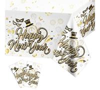 HOWAF 2 Nappe Nouvel an 2027 Jetable, Nappe de Happy New Year Rectangulaire en Plastique pour Decoration Nouvel an 2027, Decoration de Table Bonne Année, Deco Jour de l'An, Blanc Or