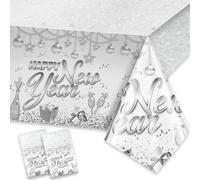 HOWAF 2 Nappe Nouvel an 2027 Jetable, Nappe de Happy New Year Rectangulaire en Plastique pour Decoration Nouvel an 2027, Decoration de Table Bonne Année, Deco Jour de l'An, Argent