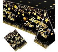 HOWAF 2 Nappe Nouvel an 2027 Jetable, Nappe de Happy New Year Rectangulaire en Plastique pour Decoration Nouvel an 2027, Decoration de Table Bonne Année, Deco Jour de l'An, Noir Or