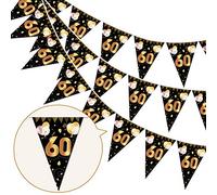 HOWAF 60 Ans Anniversaire D¨¦corations Femme, Homme, 60 Anniversaire Banni¨¨re Banderole Noir et Or Guirlande Drapeaux de Triangle D¨¦corations de F¨ºte d'Anniversaires pour Adultes