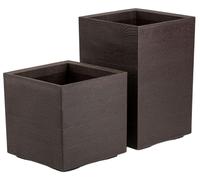 HowHomely | Cache-pot - Pot de fleurs - Pot de plantation sur roulettes - Lot de 2 - marron - aspect bois - 40 x 40 x 40 cm et 40 x 40 x 60 cm