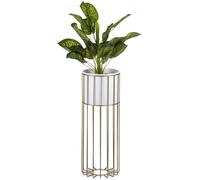 Howhomely Porte-fleurs moderne pour loft 55cm-Porte-plante en métal stylisé avec texture blanc doré et plantes fleuries dans le design du loft