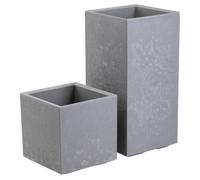 HowHomely | Pot de fleurs - cache-pot sur roulettes - bac à fleurs - lot de 2 - 30 x 30 x 30 cm et 30 x 30 x 60 cm - aspect béton - gris