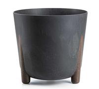 HowHomely Pot de fleurs noir en plastique avec pieds bruns | ECO pots de fleurs Ø 34,1 x H 32 cm | Pot de fleurs léger et stable pour intérieur ou balcon et terrasse | Effet béton