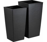 HowHomely | Pots de fleurs - Pots à fleurs - noir - lot de 2 - texture rainurée - cache-pots - décoratifs