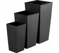 HowHomely | Pots de fleurs - Pots pour plantes - noir - lot de 3 - texture rainurée - cache-pots - décoratifs