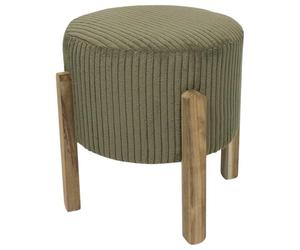 HowHomely | Pouf vert olive - Pouf rembourré avec pieds en bois, tabouret, repose-pieds, pouf de style Boho Loft, tabouret rembourré élégant