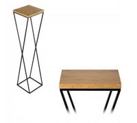 HowHomely Support pour plantes en métal - 100 cm de haut - Tabouret stable et solide avec aspect chêne - Panneau MDF sur support noir - Support de fleurs pour décoration intérieure