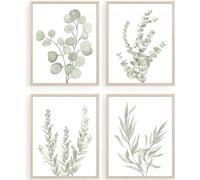 Howwii Lot de 4 impressions d'art mural botanique bohème pour salle de bain, sans cadre, plantes vert sauge, décoration pour chambre à coucher, bureau, aquarelle, feuilles d'eucalyptus, 20,3 x 25,4