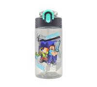 HOX Minecraft Bouteille d'eau officielle 600 ml Alex & Steve - Bouteille en plastique léger + boucle de transport - Paille amovible et bec verseur à rabat | Cadeau pour les joueurs de Minecraft Blanc