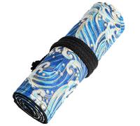 Hoxgar Trousse Enroulable en Toile avec 48 Compartiments Grande Capacité Organisateur pour Crayons de Couleur pour Dessiner Colorier et Faire des Croquis (Crayon Non Inclus) Bleu Mer, 48 Trous