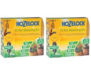 HOZELOCK - Kit d'Arrosage Goutte-à-Goutte pour 15 Pots : Système Complet avec Minuteur Mécanique Intégré, Idéal pour Plantes en Pot, Arrosage Précis et Économe en Eau [2802 0000] (Lot de 2)