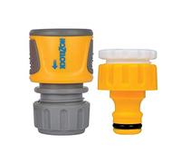 HOZELOCK - Kit Raccord Robinet Extérieur + Raccord Tuyau d'Arrosage Ø 12,5 - 15mm (1/2"- 5/8") Soft Touch : pour Robinet Ø 21 - 26,5 mm (1/2"- 3/4"), Anti-Dérapant, Emboîtement Facile [2071 0000]