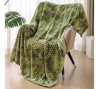 HOZY Plaid Couverture Polaire 130x150cm Olive Verte Doux et Chaude - 350GSM Couverture de Lit 2 Personnes et Plaid Canapé Flanelle - Réversible Double Face